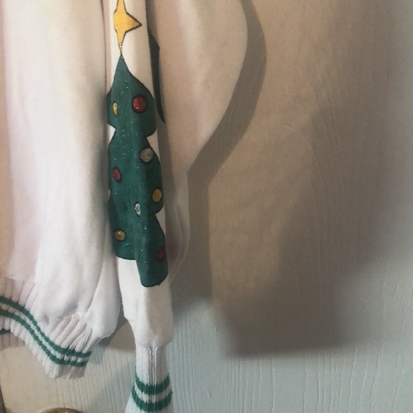 VTG fall stand collar Y2k artsy Christmas Santa Reindeer ribbed sweater - Picture 13 of 13